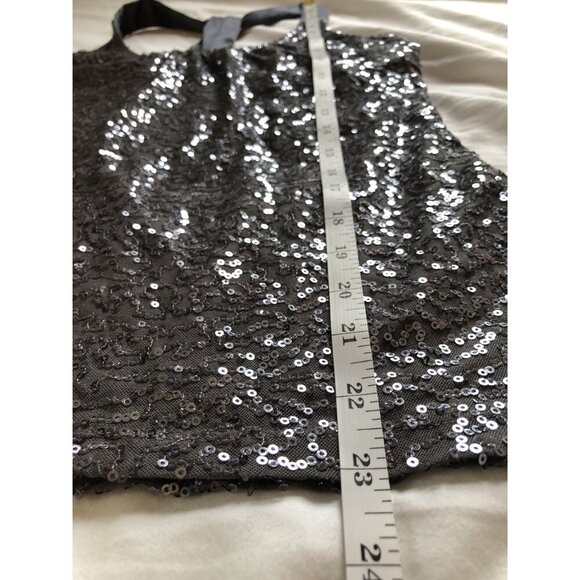 Express Women's Sequin Racerback Tank Top XS Gray Going Out Top Satin Straps Y2k - Picture 8 of 8